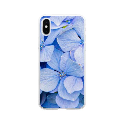 青い紫陽花 Soft Clear Smartphone Case