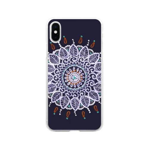 アラベスク刺繍 ✸ ネイビー Soft Clear Smartphone Case