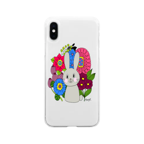 花とウサギ Soft Clear Smartphone Case