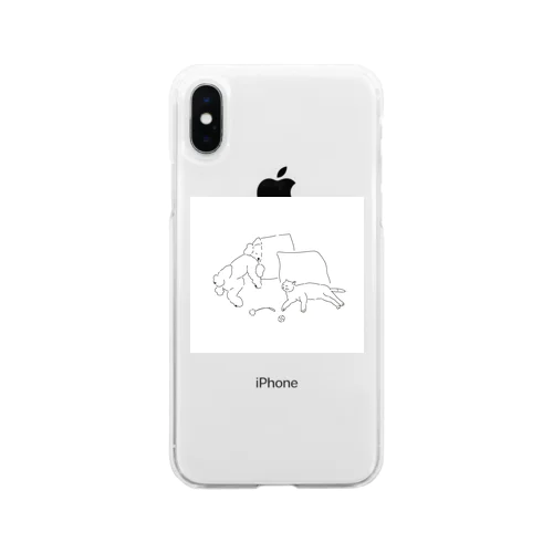 たくさん遊んで眠るいぬとねこ Soft Clear Smartphone Case