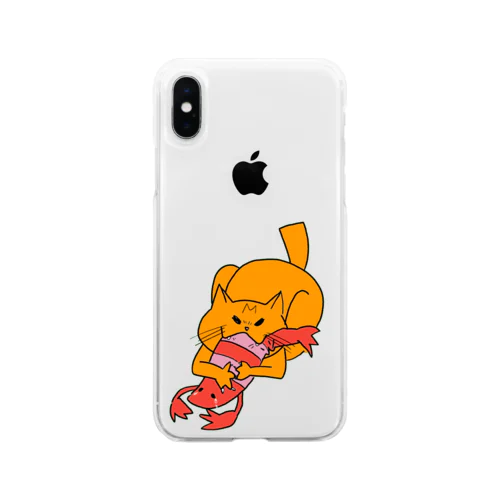 エビけりけりを喰らう猫 Soft Clear Smartphone Case