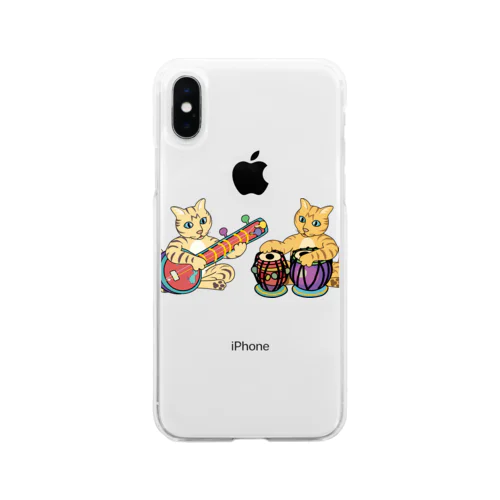 猫のシタールタブラ演奏 Soft Clear Smartphone Case