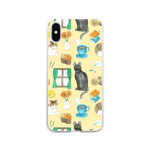 猫と休息柄 Soft Clear Smartphone Case
