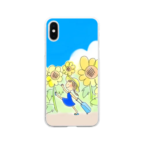 向日葵の女の子（薄色） Soft Clear Smartphone Case