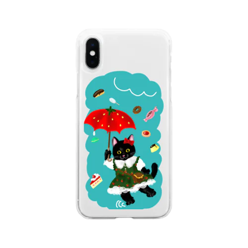 お菓子な雨とイチゴ猫p Soft Clear Smartphone Case