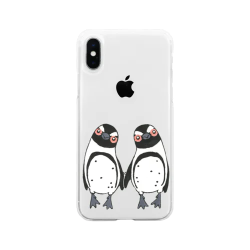 手繋ぎケープペンギンのカップル🐧❤️🐧 Soft Clear Smartphone Case