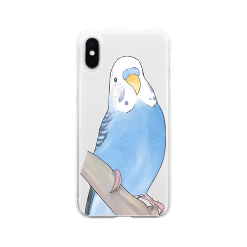 セキセイインコちゃんと止まり木【まめるりはことり】 Soft Clear Smartphone Case