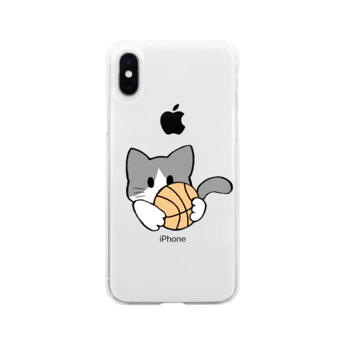 ねこ【灰/白】 Soft Clear Smartphone Case