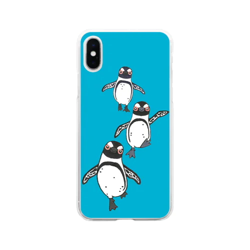 ケープペンギンさんたち🐧🐧🐧のお散歩 Soft Clear Smartphone Case