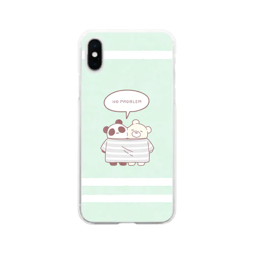 パンダとシロクマ～NO PROBLEM～(グリーン) Soft Clear Smartphone Case