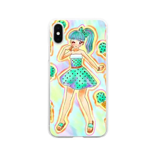 チョコミント　女の子 Soft Clear Smartphone Case