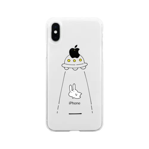 UFOにつれてかれるうさぎ/黒 Soft Clear Smartphone Case