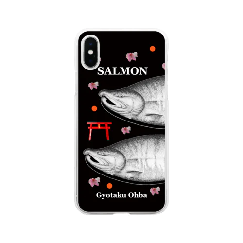 鮭！（SALMON；桜；鳥居；卵）あらゆる生命たちへ感謝をささげます。 Soft Clear Smartphone Case