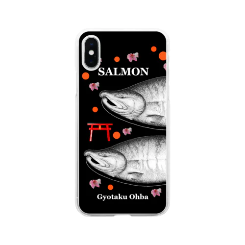 鮭！（SALMON；桜；鳥居；卵）あらゆる生命たちへ感謝をささげます。 Soft Clear Smartphone Case