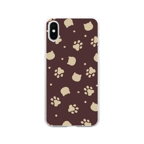 猫の水玉　ブラウン×ベージュ Soft Clear Smartphone Case