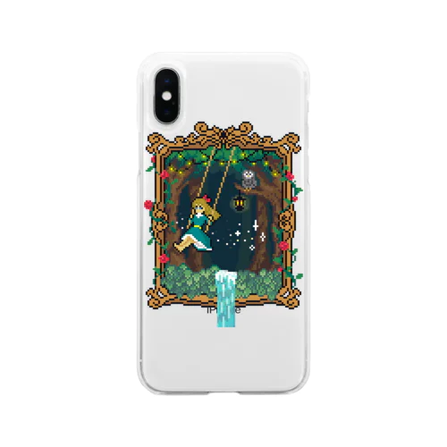 額縁からブランコで飛び出す令嬢-ドット絵（ピクセルアート） Soft Clear Smartphone Case