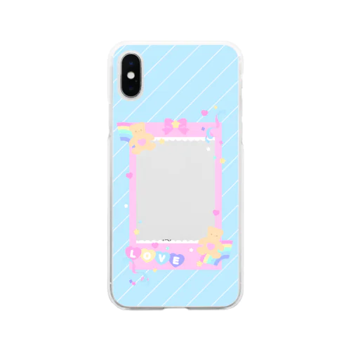 推しチェキスマホケース♡デコBlue Soft Clear Smartphone Case