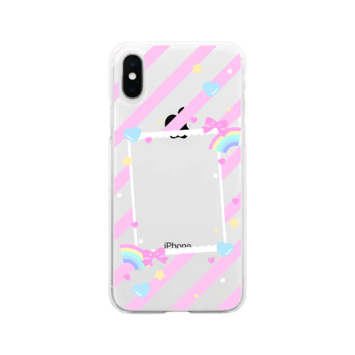 推しチェキスマホケース♡ストライプ Soft Clear Smartphone Case