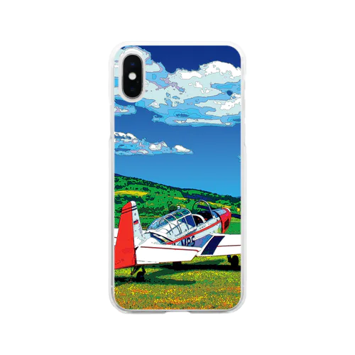 草原の飛行機 Soft Clear Smartphone Case