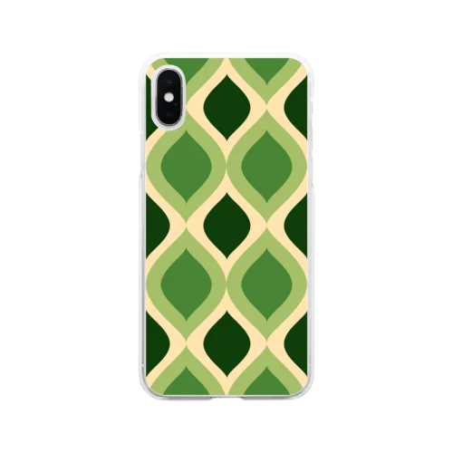 レトロ パターン柄 グリーン 緑 Soft Clear Smartphone Case