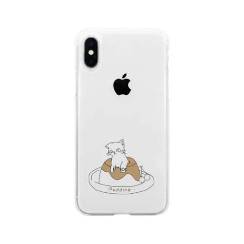 プリンに埋もれたネコ。 Soft Clear Smartphone Case