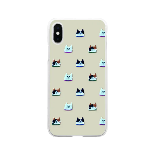 刺繍ねこ 3兄弟 Soft Clear Smartphone Case