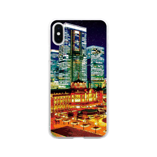 夜の東京駅 Soft Clear Smartphone Case