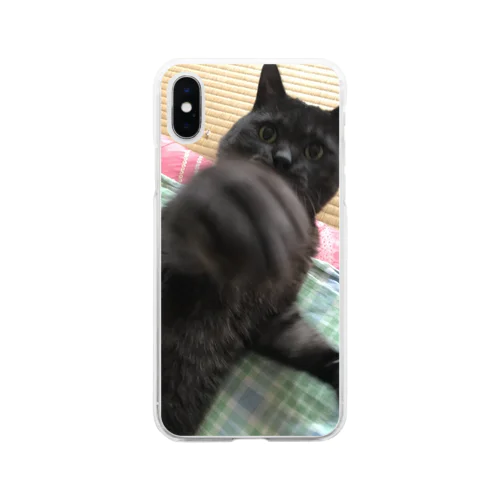 黒猫はちのゴムゴムのパ〜ンチ Soft Clear Smartphone Case