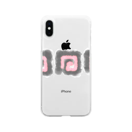 四角うずまき ピンク Soft Clear Smartphone Case