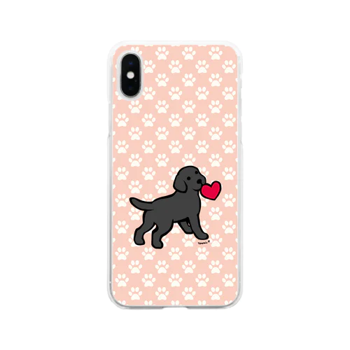 黒ラブパピーと赤いハート Soft Clear Smartphone Case