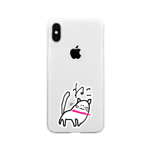 左肩でアタックする猫 Soft Clear Smartphone Case