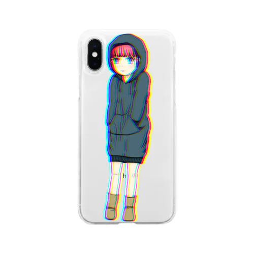 パーカー少女✕グリッチ Soft Clear Smartphone Case