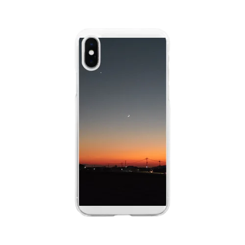 三日月と夕焼け Soft Clear Smartphone Case