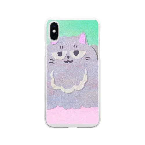 切り絵　もこもこ猫 Soft Clear Smartphone Case