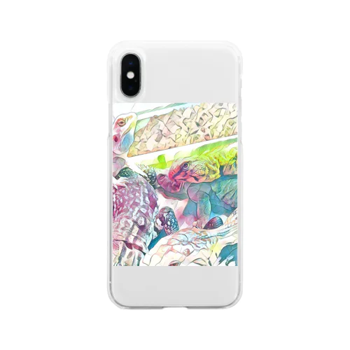 トカゲ大集合☆  ピンク✕グリーン Soft Clear Smartphone Case