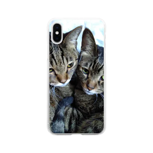 キジトラ猫の仲良し姉妹 Soft Clear Smartphone Case