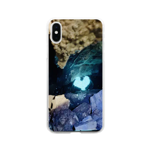鍾乳洞の青いハート Soft Clear Smartphone Case