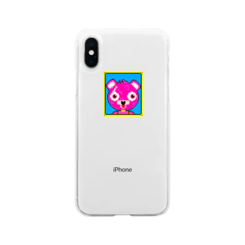 ピンクのくまちゃんドット絵 Soft Clear Smartphone Case