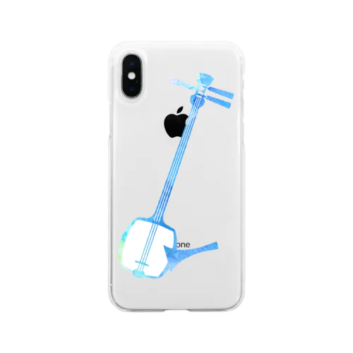 三味線ワンポイント柄（青） Soft Clear Smartphone Case