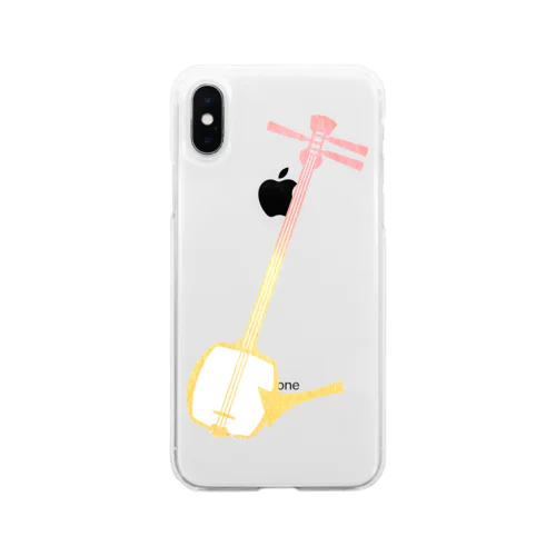 三味線ワンポイント柄（ピンクオレンジ） Soft Clear Smartphone Case