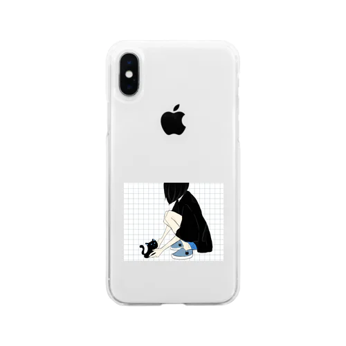 猫を拾う女の子。 Soft Clear Smartphone Case