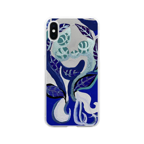 紺碧の葉魚と花❶ Soft Clear Smartphone Case