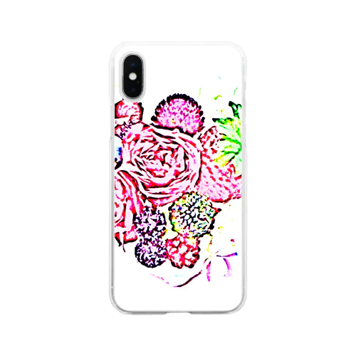 ベリーと薔薇のハート　 Soft Clear Smartphone Case