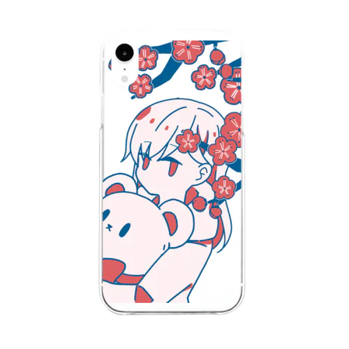 おんなのことテディベア【梅１】 Soft Clear Smartphone Case