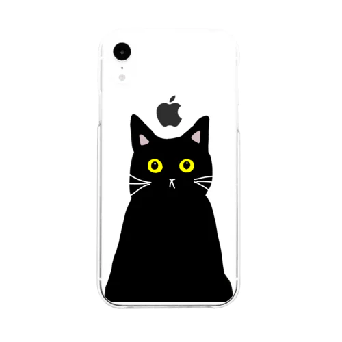 ビックリした黒猫 Soft Clear Smartphone Case