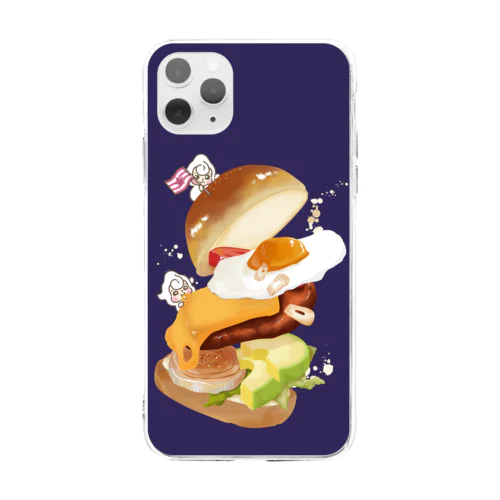 【飯テロはうす】スマホケース / ハンバーガー Soft Clear Smartphone Case