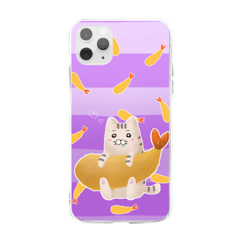 ネムレナイネコとエビフライ（紫） Soft Clear Smartphone Case