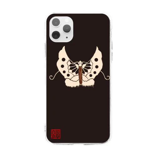 陣羽織 黒鳥毛揚羽蝶模様柄 Soft Clear Smartphone Case