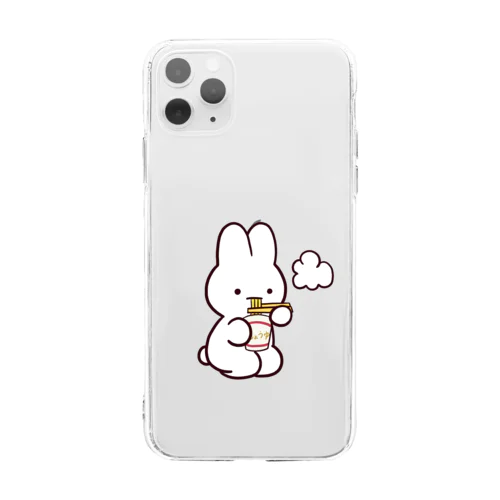 カップラーメンを食べるうさぎ Soft Clear Smartphone Case