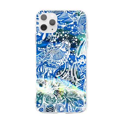 青の細密　スマホケース Soft Clear Smartphone Case